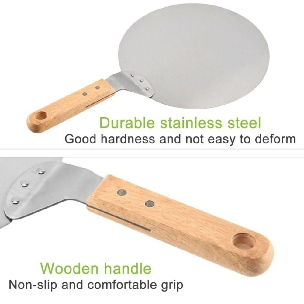 Wooden Handle Pizza Shovel Spatula Stainless Steel Cake Shovel Pan Pastry Paddle  Kitchen Baking