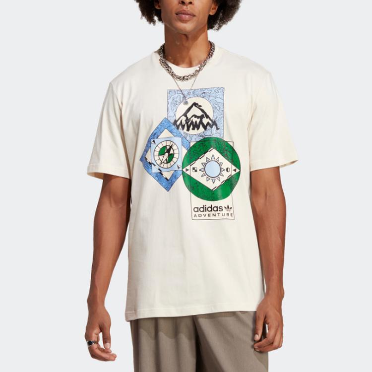 Adidas Originals Trefoil Peak Print Cotton T-Shirt Men Tops White IC2335