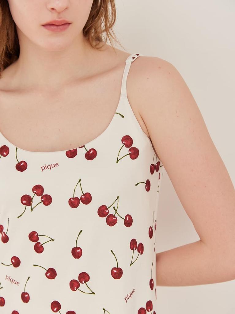 Krótka sukienka na ramiączkach z nadrukiem wiśni PWCO261256 OWHT Miseczka F-in