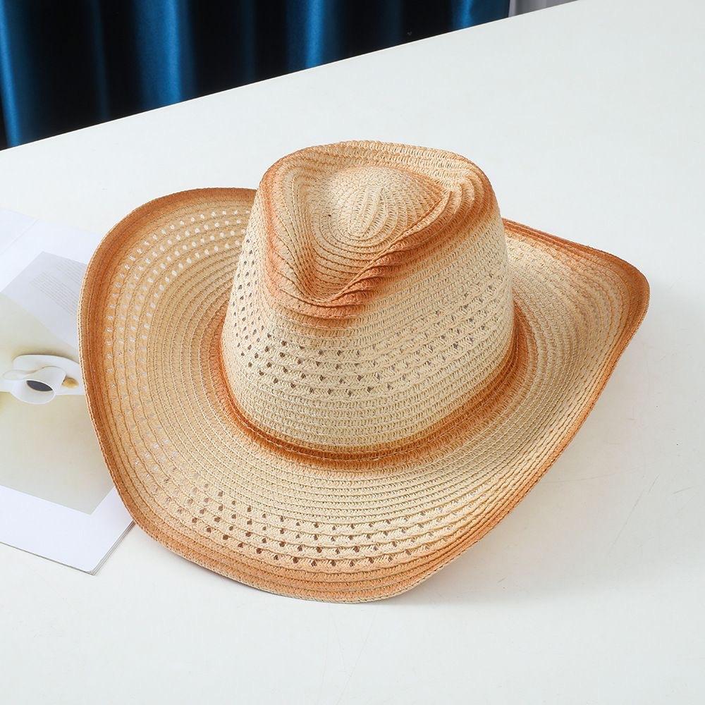 Western Cowboy Straw Hat Retro Ethnic Style European and American Jazz Hat Outdoor Travel Grassland Leisure Hat Curved Brim Hat Tide