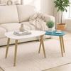 Nesting Coffee Tables, Set of 2, Wooden Legs, Wooden Tops, White and Blue