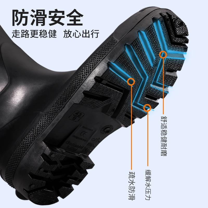 Black High-top Waterproof Shoes Men's Long Tube Dynamic Waterproof Summer Rain Shoes Wear-resistant Outdoor Wading Rain Boots Rubber Shoes