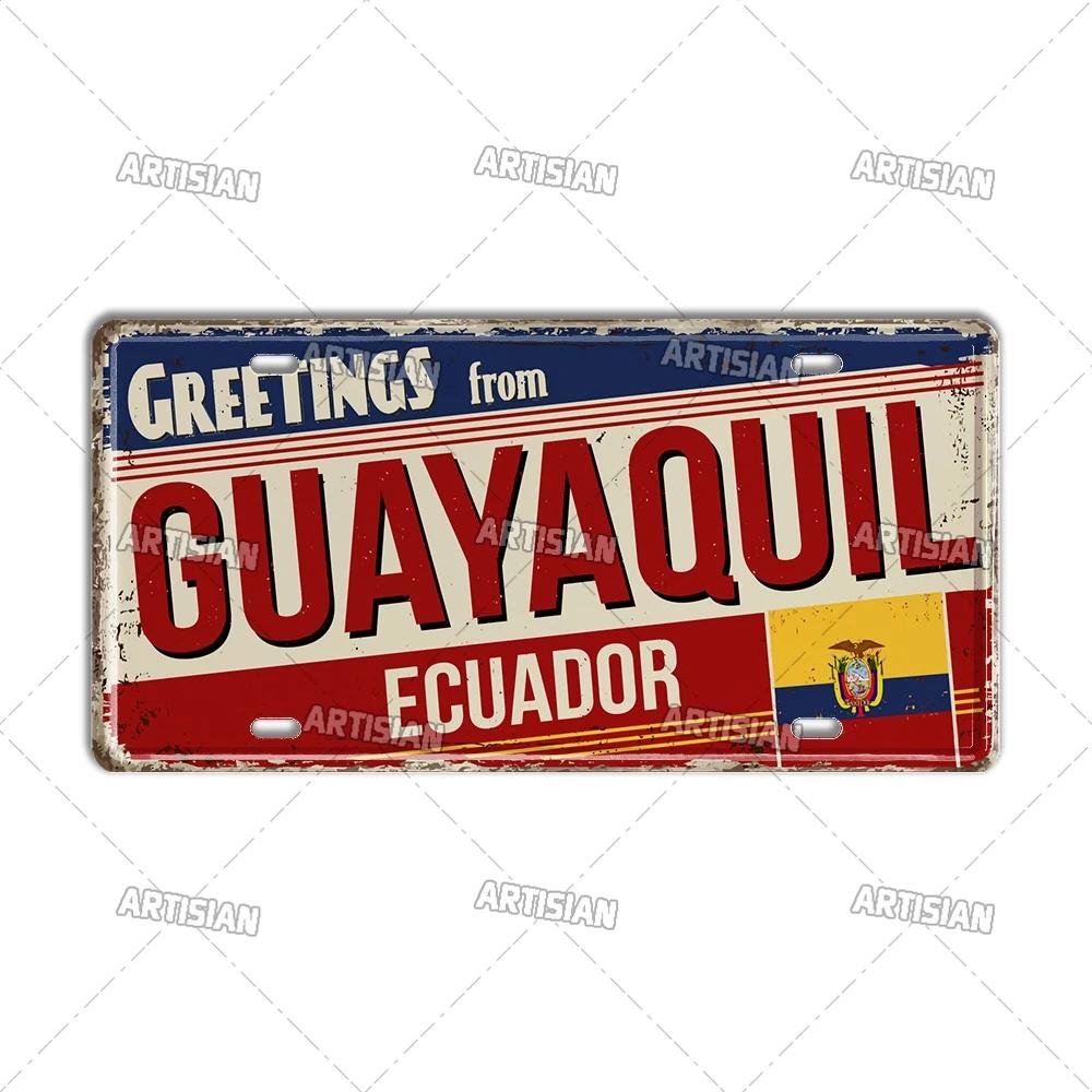 Mfoever Artisian Argentina Ecuador Chile Colombia License Plate Landmark Metal Sign City State Decorative Car Plate Wall Decor Garage