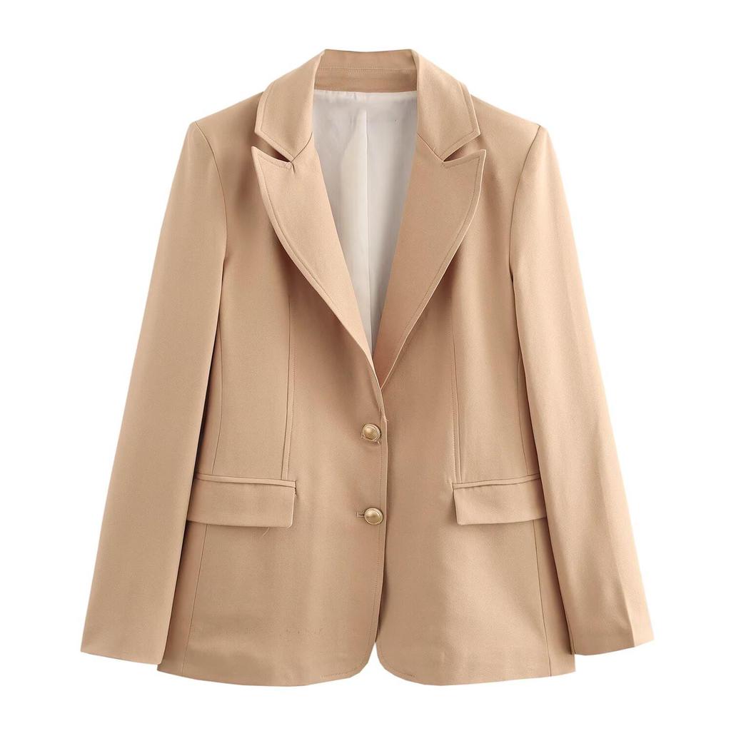 2025 Spring Women's Versatile Solid Color Single-Breasted Blazer with Turn-Down Collar