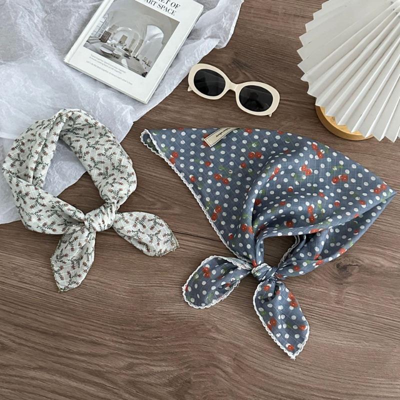 Silk scarf new retro literary cotton and linen square scarf decorative scarf floral headscarf headband multi-purpose scarf small shawl
