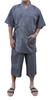 Little Island Refreshing Jinbei Takashima Chijimi Made In Top and Bottom Set Men's (Gray/Medium), 5/8 Sleeve, Fabric, Japan, 100% Cotton,