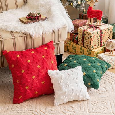 Christmas Pillowcase Plush Snowflake Sled Christmas Tree Embroidered Hair Living Room Sofa Festive Party Decoration Pillowcase