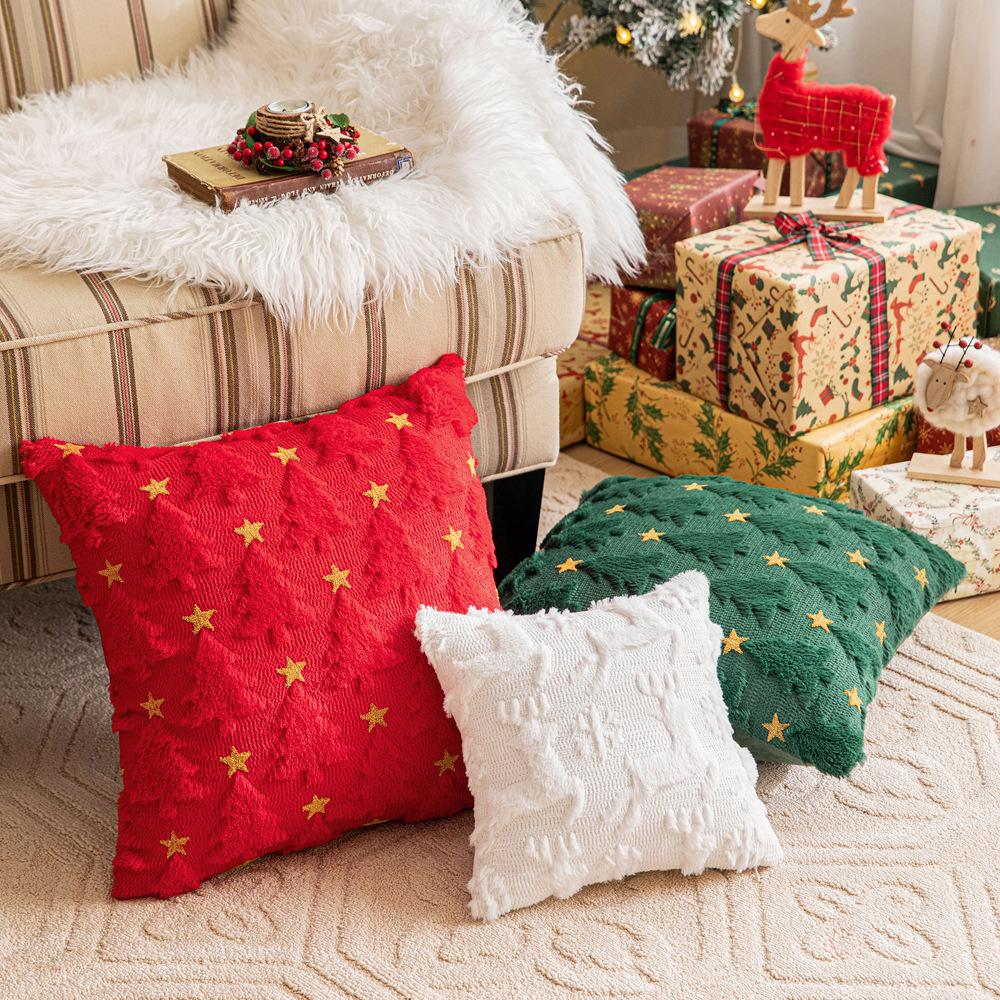 

Christmas Pillowcase Plush Snowflake Sled Christmas Tree Embroidered Hair Living Room Sofa Festive Party Decoration Pillowcase 30 * 50cm without core