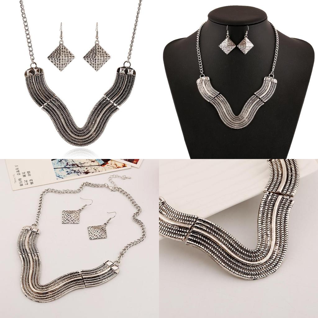 V Shaped Necklace Set With Alloy Electroplated Geometric Design For Men Women