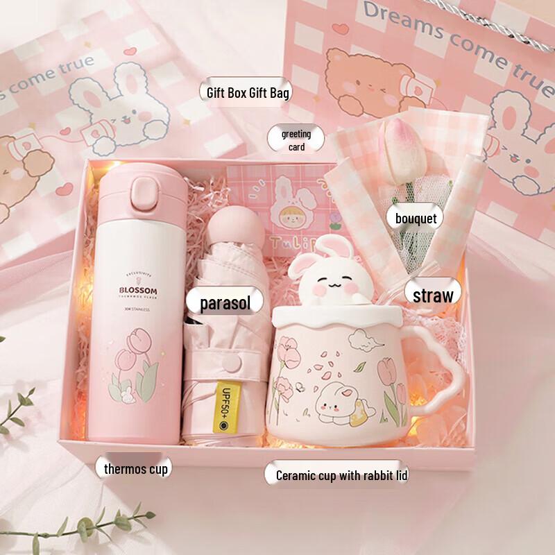 Mother s Day Tulip Thermos, Rabbit Mug & Umbrella Gift Set