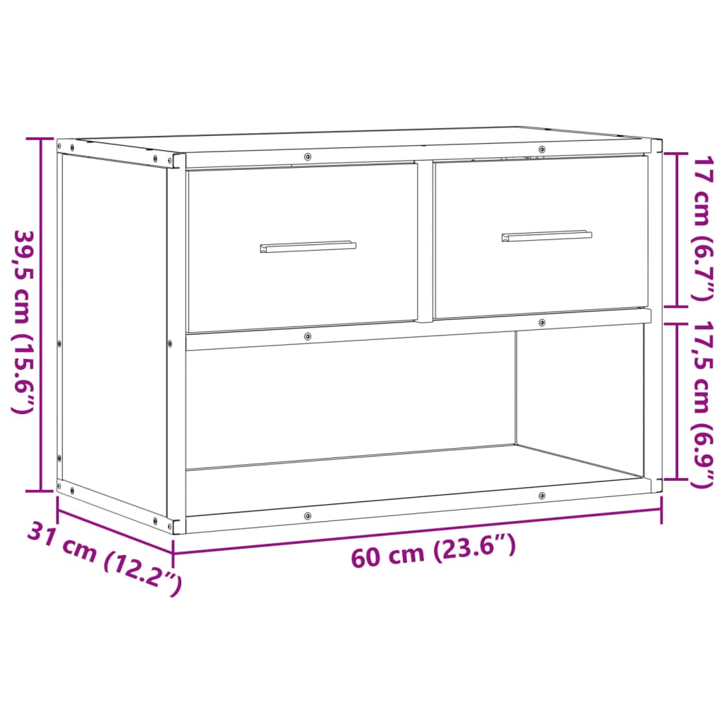 TV Stand Gray Sonoma 60 x 31 x 39.5 cm Engineered Wood and Metal