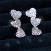 Cute Female White Zircon Cute Love Heart Stud Earrings Silver Color Wedding  For Women
