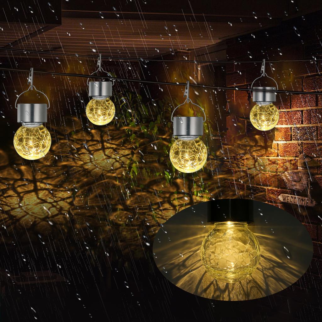 1PCS D C1.2V 0.1W Solar Powered Crack Glass Ball H-anging Lamp Scenic S-pot Crack Outdoor Decorative Lamp IP44 Water Resistance Built-in 300mAh High