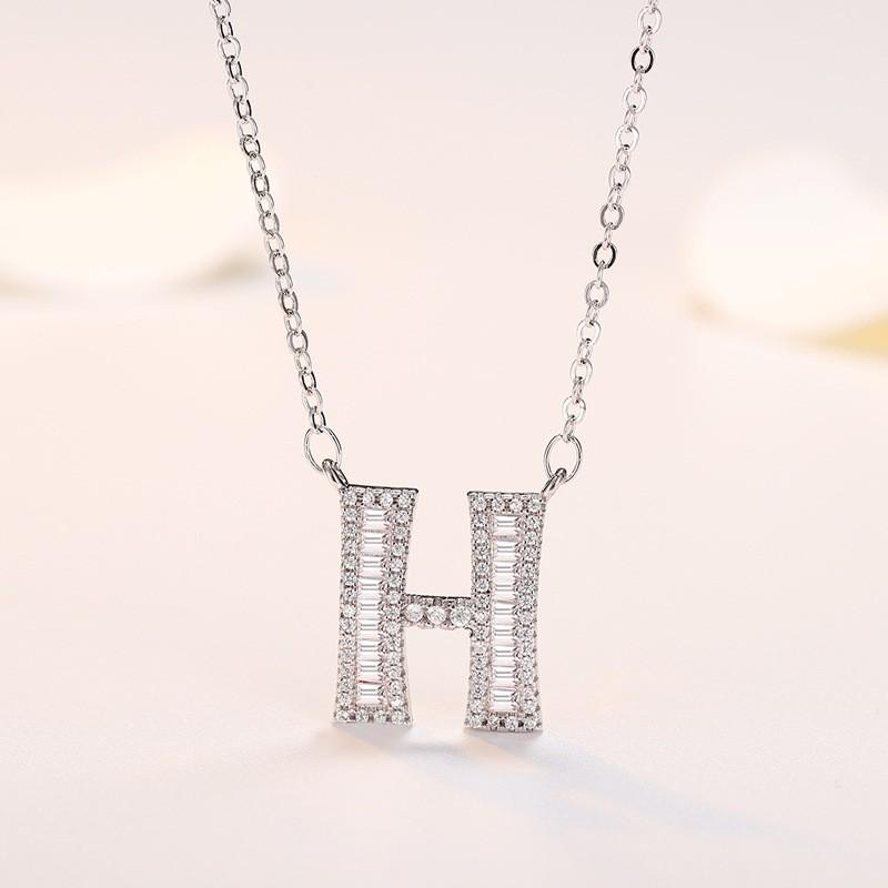 Personalized Initial Pendant Necklace Copper Plated White Gold Letter Charm Women Fashion OL Style
