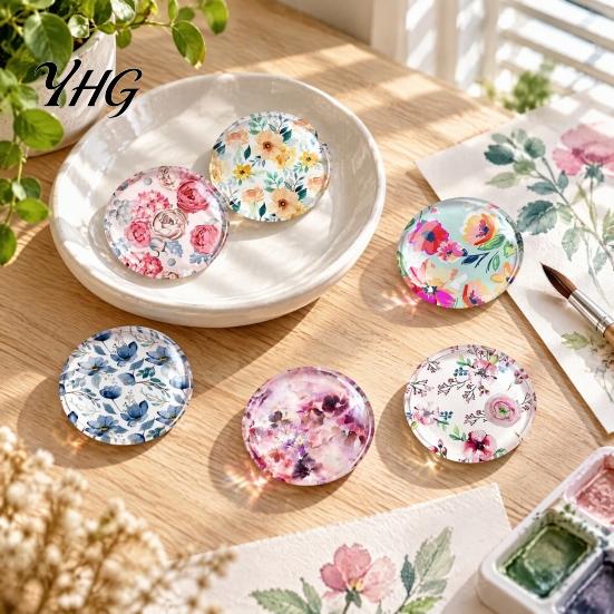 Hand Painted Flower Magnets 12Pcs Resin Epoxy Floral Refrigerator Magnet, Pattern Fridge Decorative Round Magnetic Decoration for Kitchen Office