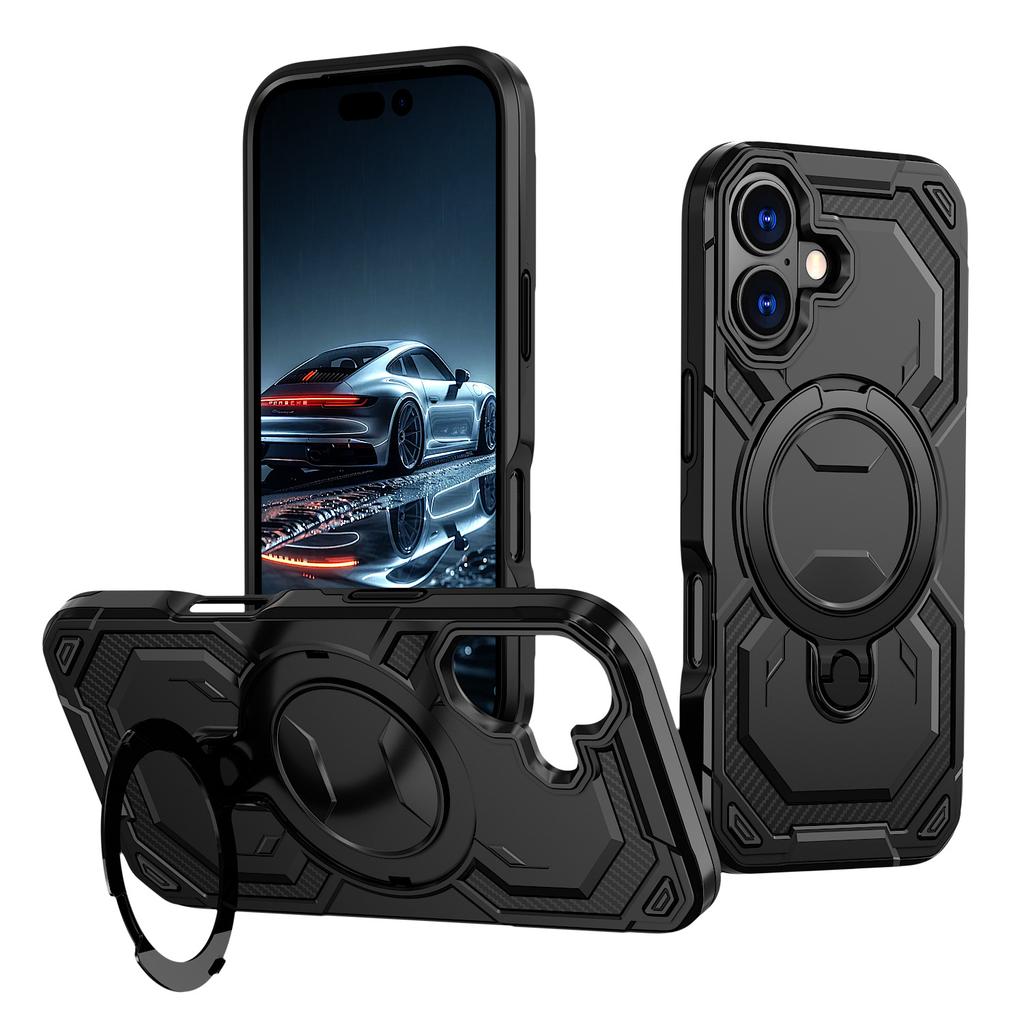 For IPhone17 Mobile Phone Case 360 rotating Magnetic Stand Two-in-one Anti-fall Armor for Apple 16e Protective Case