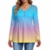 Women's Casual Fashion V-Neck Button Gradient Long Sleeve Top