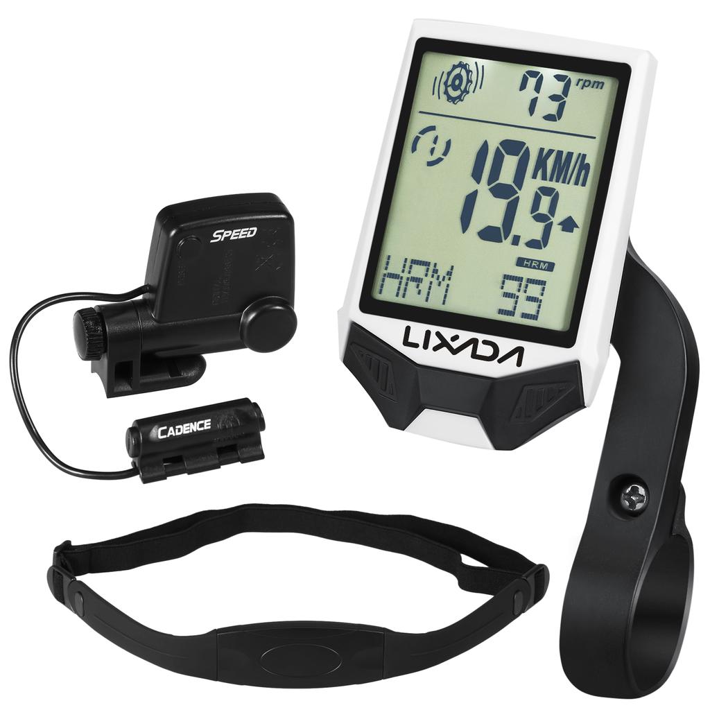 LIXADA Wireless Bike Computer Speed Meter with Heart Rate Sensor Backlight Display Multifunction Waterproof Cycling Speedometer