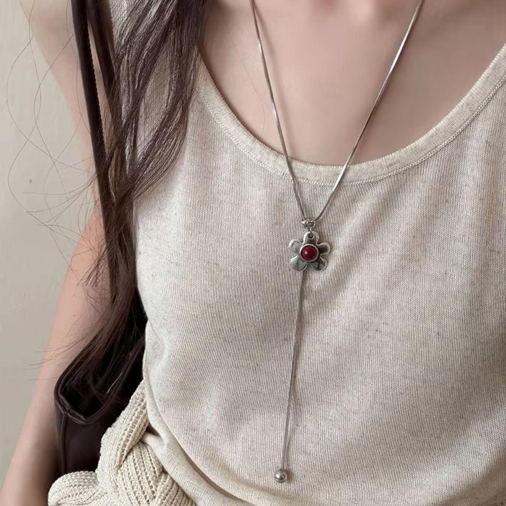 Metal Flower Flower Pendant Necklace Long Tassel Long Sweater Chain Gift Giving
