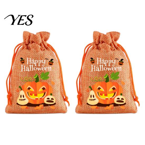 Trick or Treat Party Souvenirs 2Pcs Halloween Pumpkin Drawstring Bags for Candy Treats, Retro Burlap Cute Ghost Theme Pouches Bags, Portable