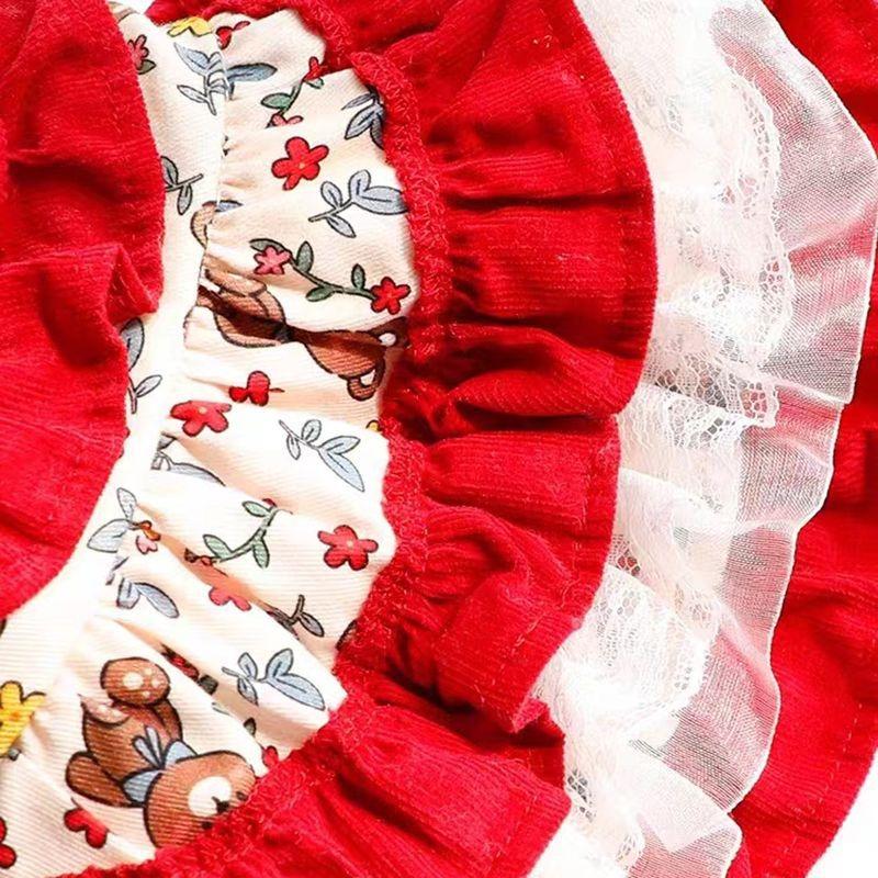 Dog Clothes Autumn and Winter Velvet Warm Double-layer Four-legged Small and Medium-sized Dog Red Lace Skirt Hairless Cat Princess Skirt