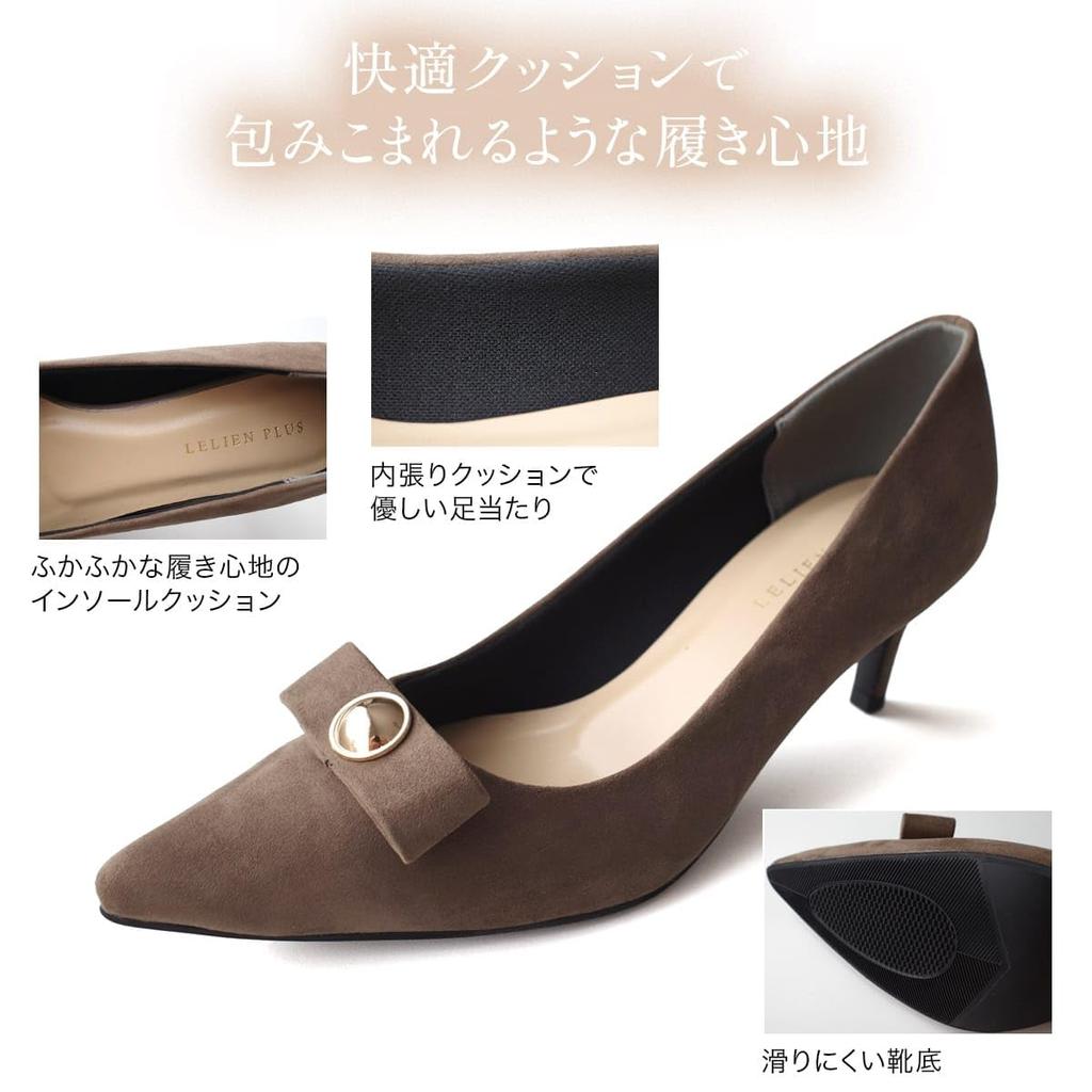 AmiAmi Women's Pointed-Toe Pumps with Ribbon Motif (Dusty Navy (Velvet), Sizes 24.5cm-25.0cm) SY033