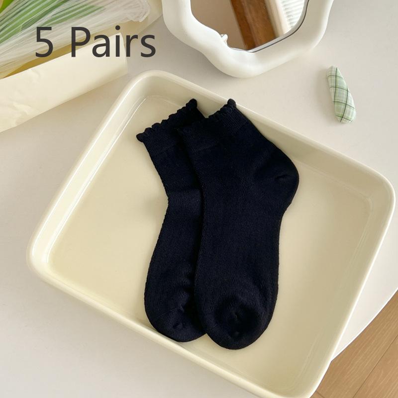 5 Pairs of Women's Summer Thin Breathable Ballet Style Boneless Hollow Lace Socks