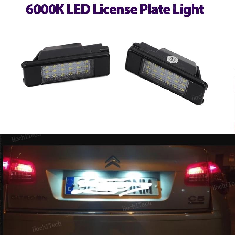 Lampe LED blanche pour plaque d'immatriculation, 2 pièces, 12V, pour Peugeot 106 1007 207CC 307 308 3008 508 607 et citroën C2 C3 C5 C5 C6 C8