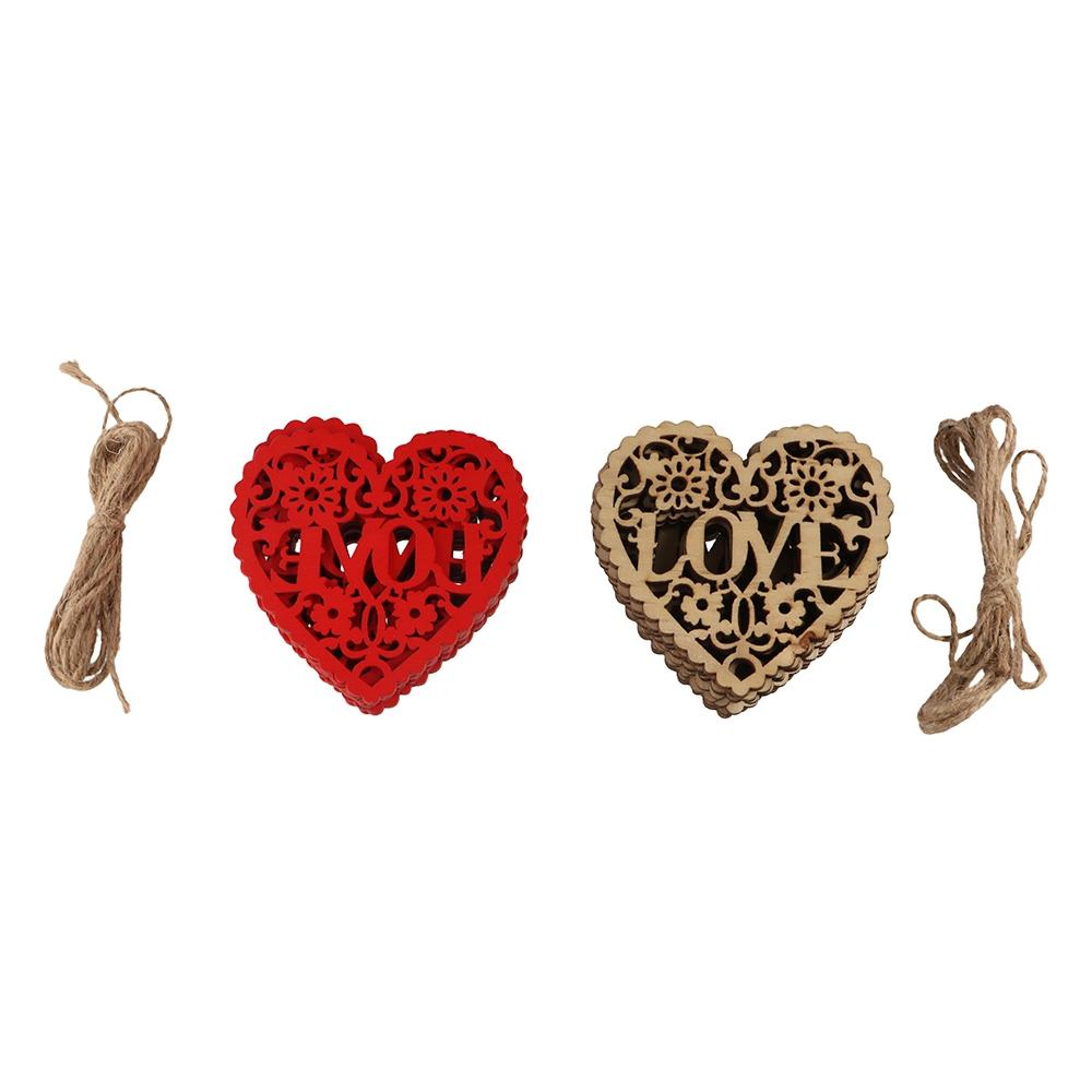 

10pcs Engraved Heart Hanging Decoration Handmade Love Wood Chip Pendant Wedding Party Decor природний