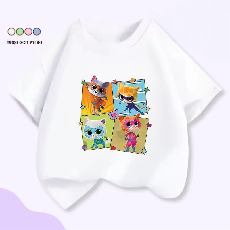 Super Cat Agent Team Cartoon Print Summer T-Shirt for Kids