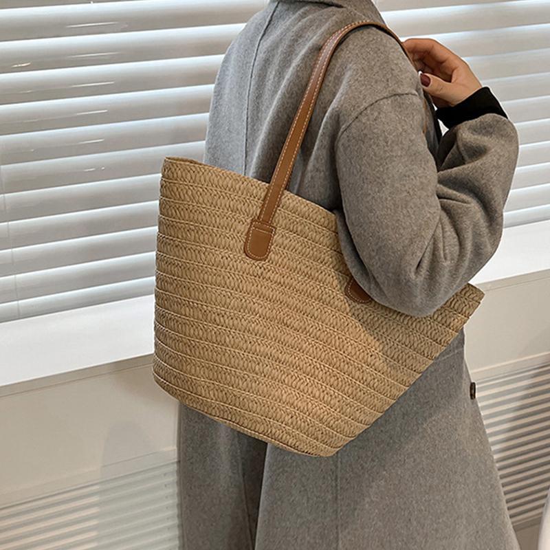 

Yogodlns Summer Large Capacity Straw Bag For Women Knitted Straw Bag Bohemia Top-handle Bag Travel Totes Bags Armpit Bag bolsa 23x 14x29cm