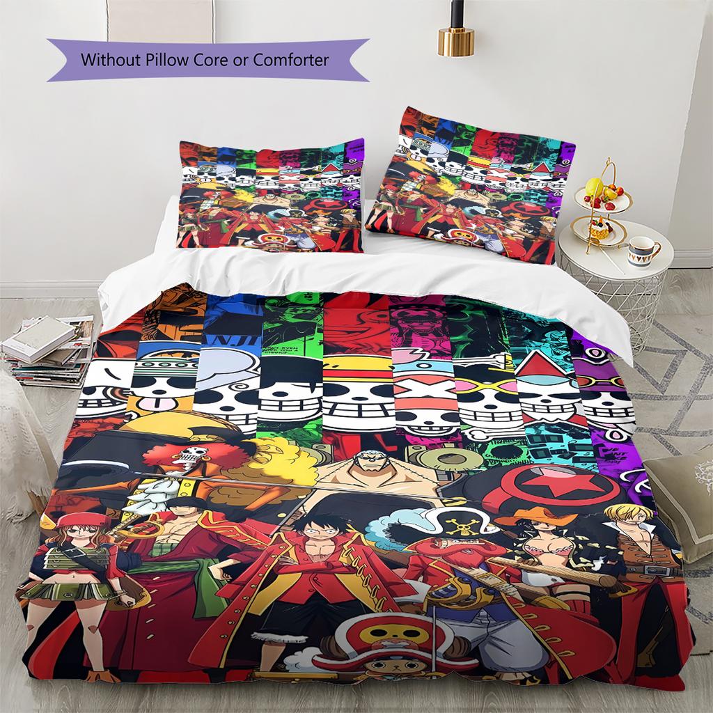 Pirate Anime Pattern Bedding Quilt Set Quilt Cover Pillowcase Home Decoration Gift (1 * duvet cover + 2 * pillowcase, without core)