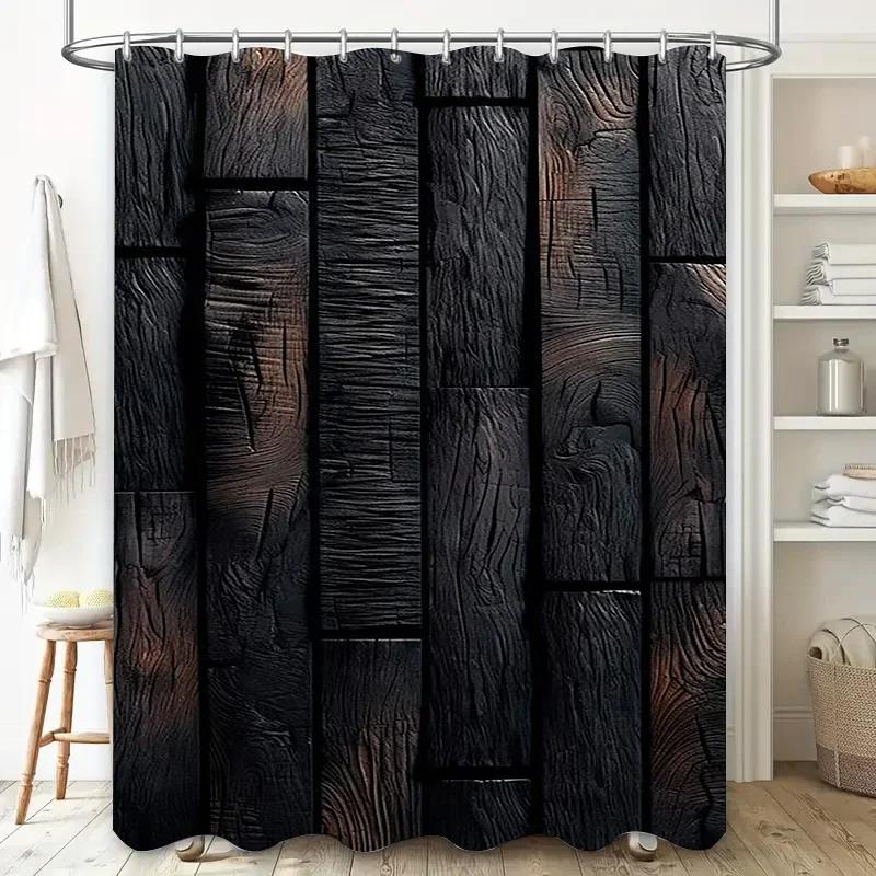 Dunika Chen Dark/Grain Rustic Wood Design Waterproof Shower Curtain Heat Resistant Machine Washable Non-Transparent 180X180cm