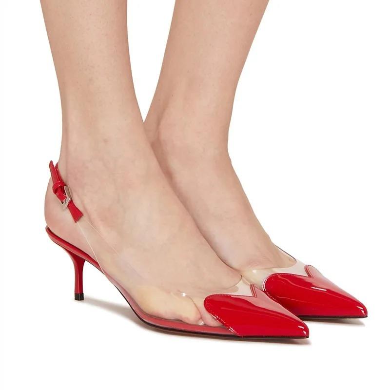 Sapatos de Salto Alto Pontiagudos com Plataforma Transparente e Aplicações em Forma de Coração para Noite