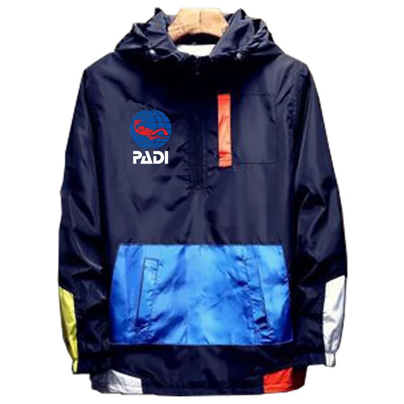 

Мужская куртка с капюшоном, повседневная куртка на молнии, рваная ветровка, весна и осень XL темно-синий