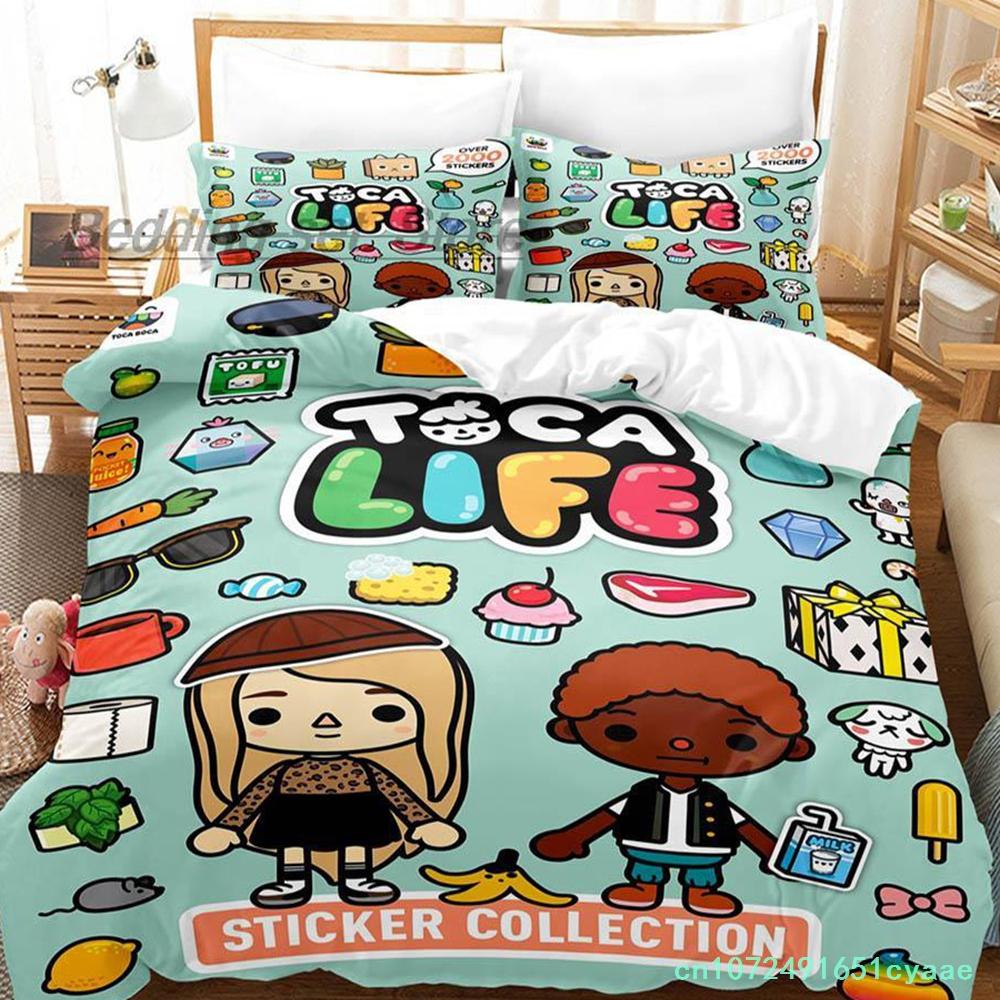 Toca Life Bettwäsche-Set Einzelbett Twin Full Queen King Size Bettwäsche-Set Aldult Kinderzimmer Bettbezug-Sets 3D-Druck Kawaii Anime