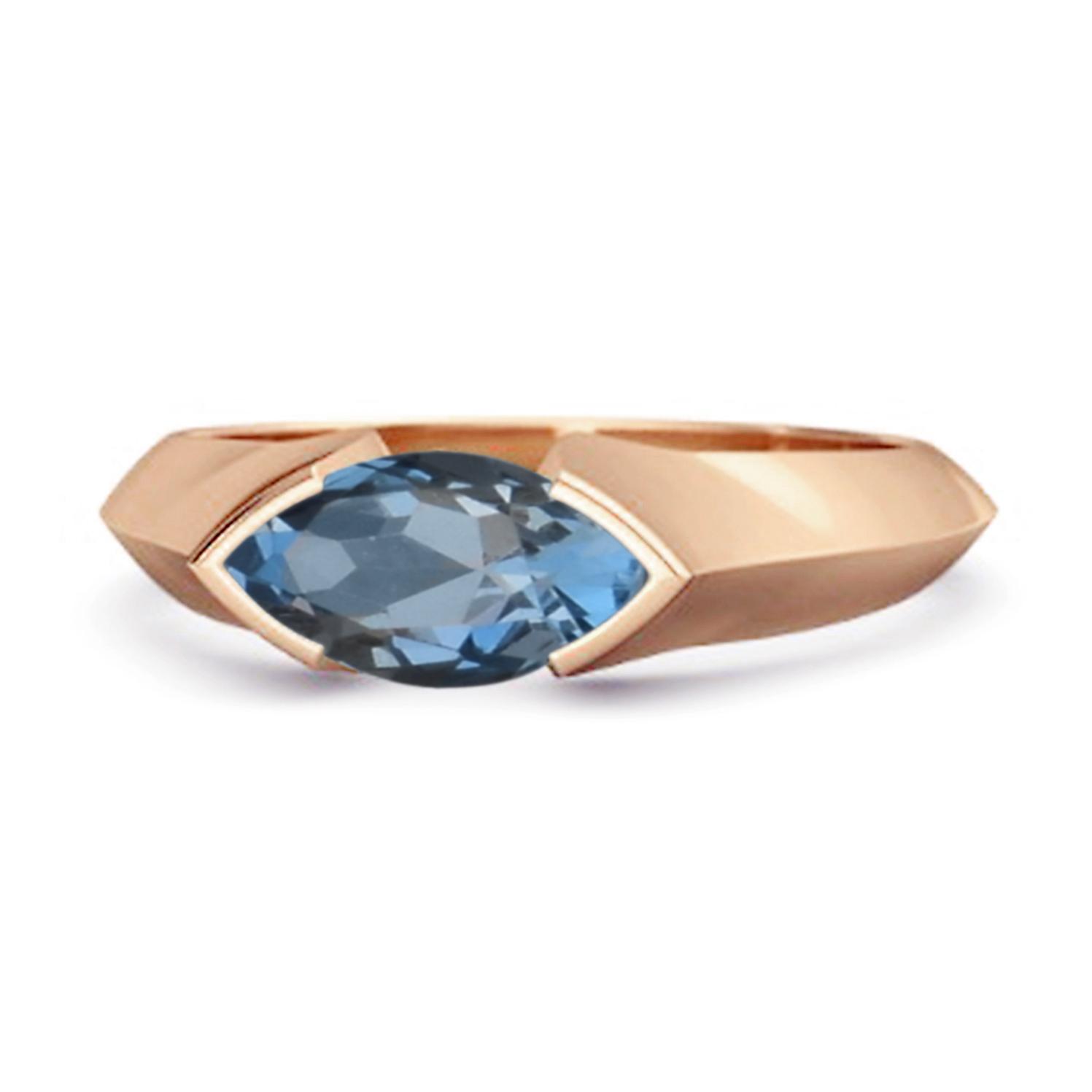 London Blue Topaz Marquise Shape Solitaire Ring - 925 Sterling Silver Rose Gold Vermeil 6 ярко-розовый
