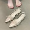 Gentle Temperament Shallow Mouth Women's Single Shoes 2025 Summer Bow French Back Empty Splicing Bag Head Sandals