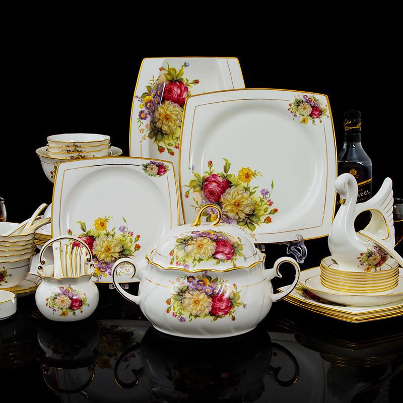 Ling s 60-Piece Jingdezhen Bone China Dinnerware Set - Peony Series
