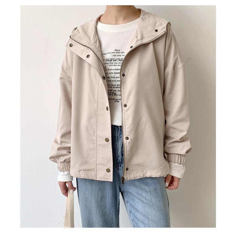 Autumn Winter Loose Casual Solid Color Hooded Coat Women Simple All-match Cardigan Jacket Female Zipper Top