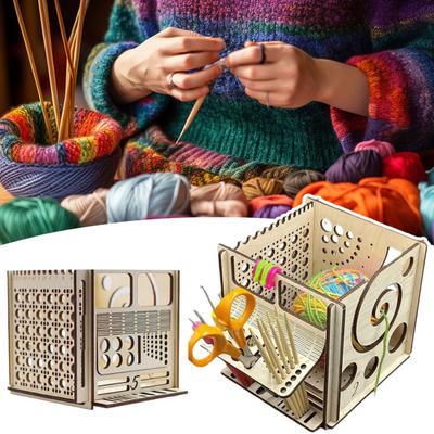 Yousheng Multifunktionale Garnschale Alles in Einem Garnaufbewahrungsbox aus Holz Stricknadelhalter Garnspender für Häkeln Strickliebhaber