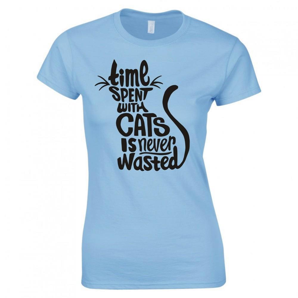 Funny Time Spent With Cats Is Never Wasted Skinny Fit TShirt S