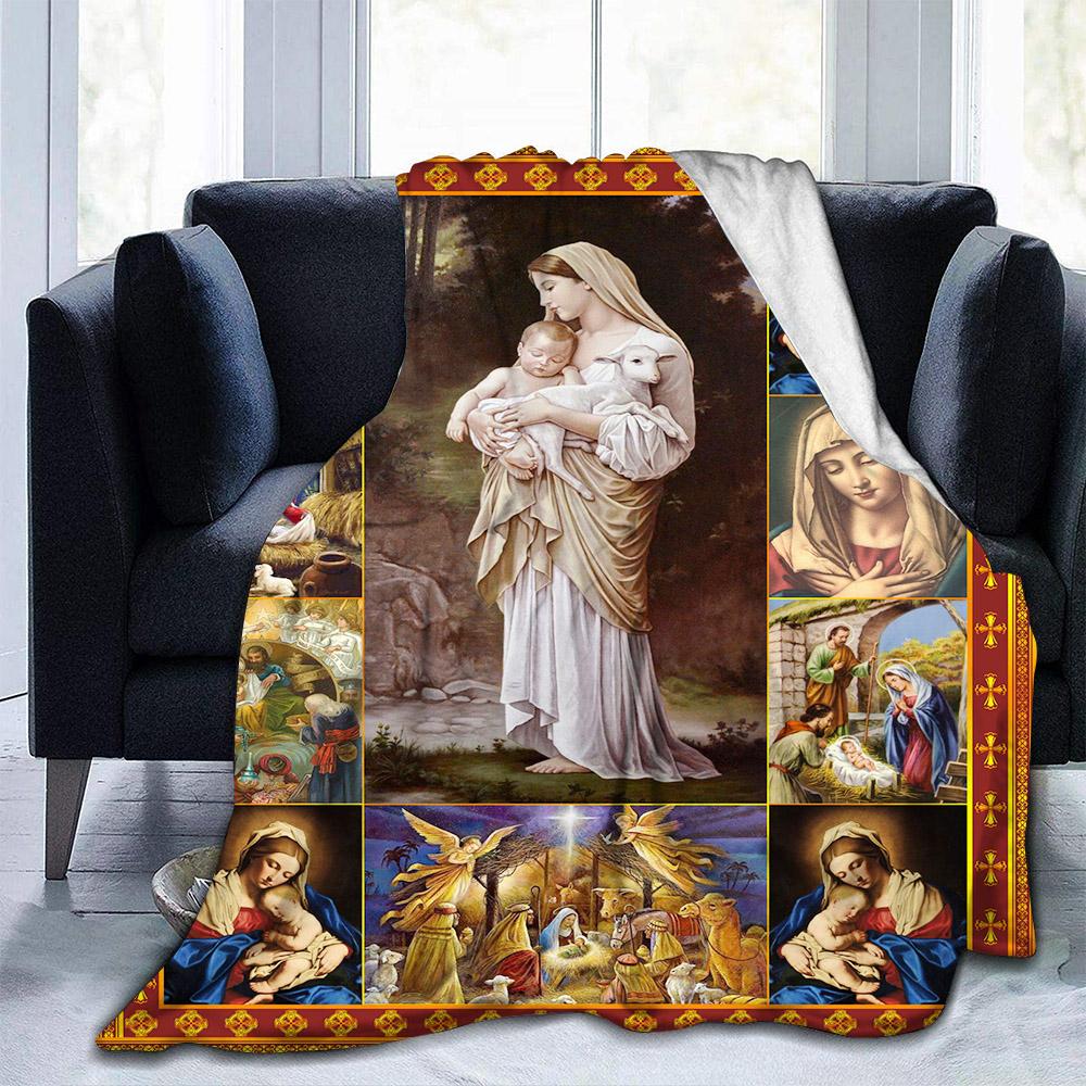 

Фланелева ковдра Діви Марії Пухнаста легка пледна ковдра М’яка тепла затишна ковдра для постільної білизни Декор спальні 75x90cm