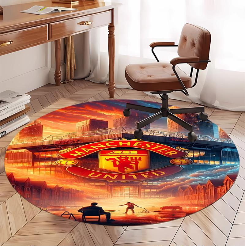 Tappeto Rotondo con Motivo Manchester United F.C, Tappetino da Interno/Esterno, per Picnic, Sala Giochi, Camera da Letto, Ufficio, Soggiorno, Tappeto Decorativo per la Casa, Regalo di Compleanno