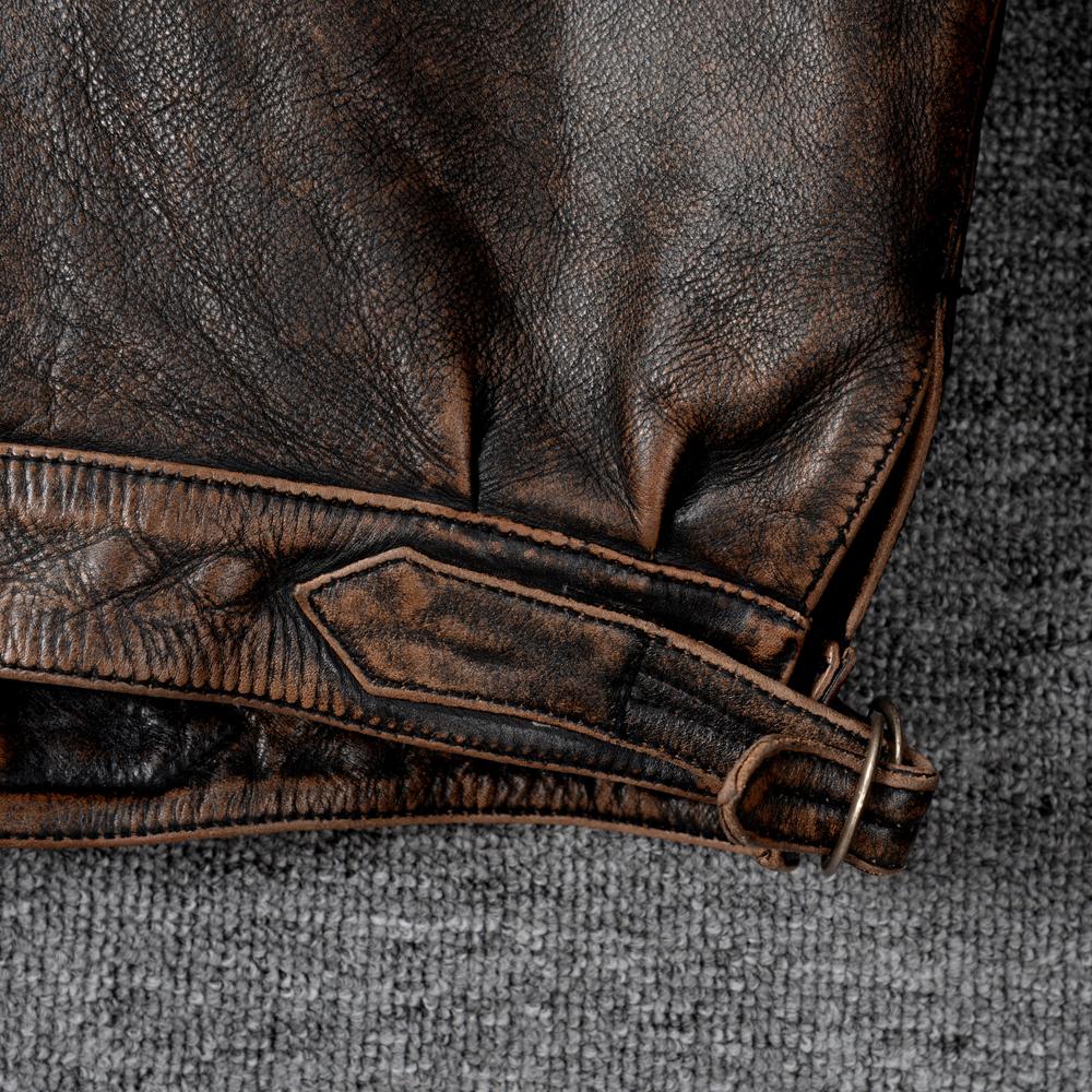 Men Genuine Leather Jacket Thick Oil Waxed Natural Cow Vintage Brown Slim Fit Short Men's Bomber Cowhide Coat Winter Clothing