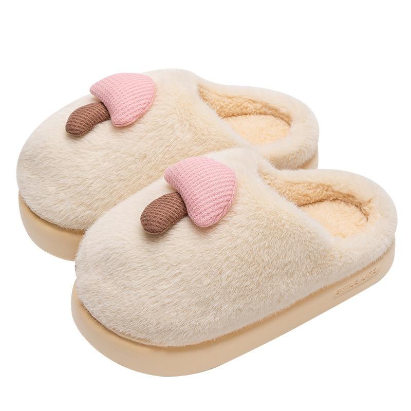 Cute Mushroom Cotton Slippers Women's Autumn and Winter New Thick-bottomed Indoor Home Bag Head Plush Slippers Women's Winter