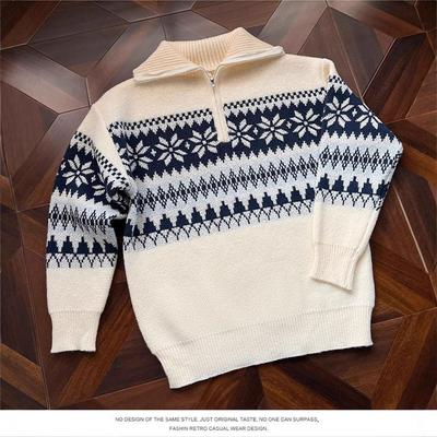 Women's Retro Fair Isle Half-Zip Sweater - 2025 Autumn/Winter Loose Knitwear