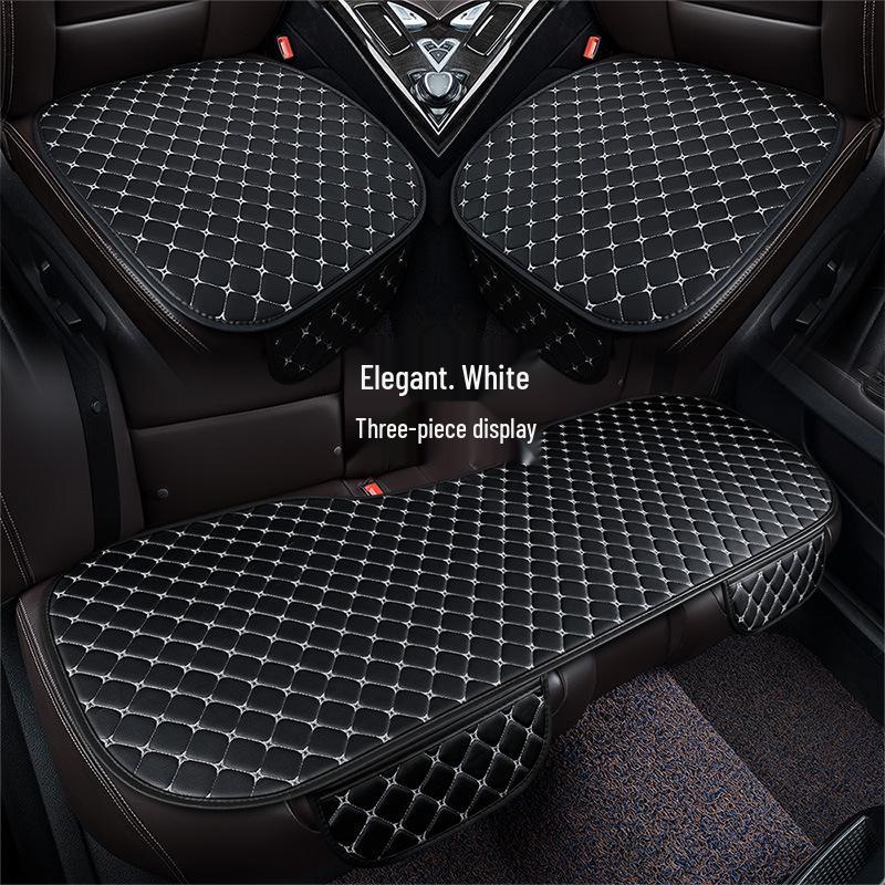 Universal Nappa Leather Car Seat Cushion: Star Embroidered, Backless, Non-Slip, Three-Piece Set