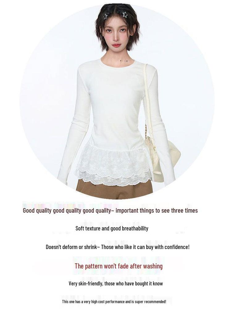 Autumn/Winter Pure Desire Lace Long Sleeve Slimming T-shirt for Women