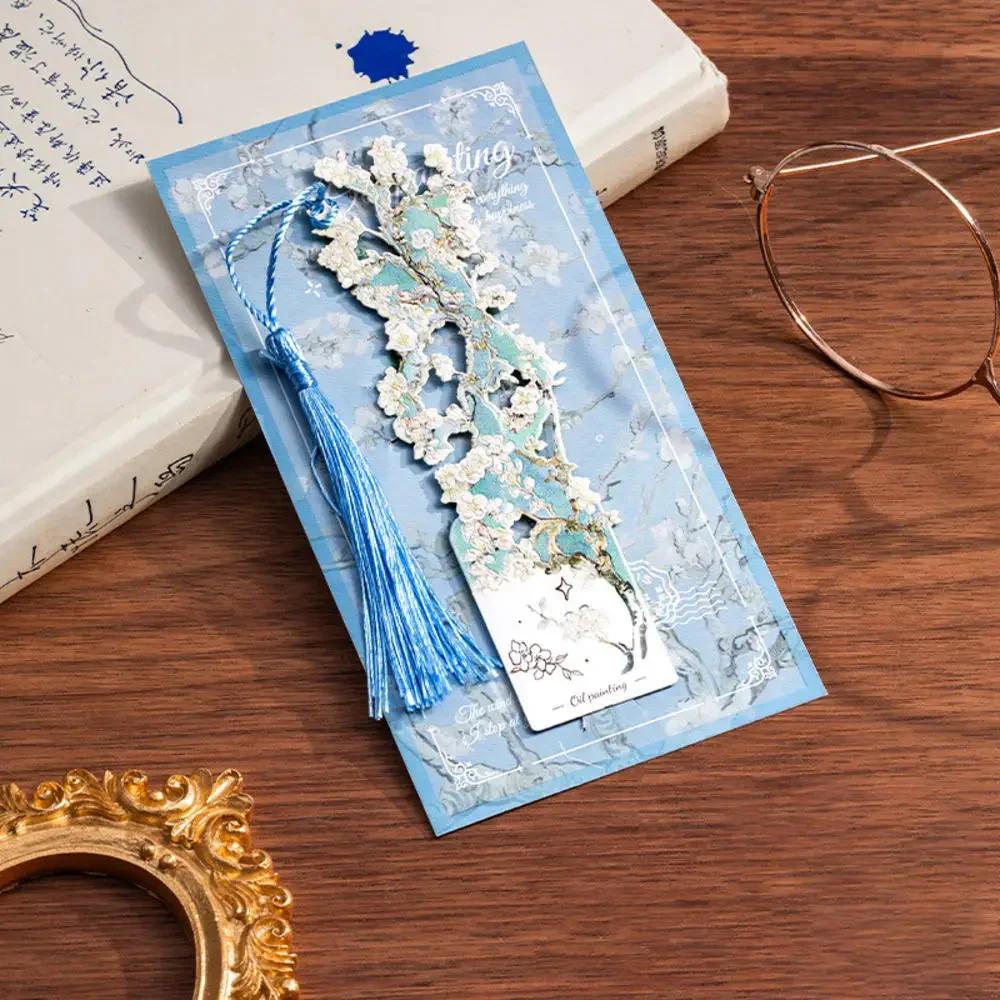 Ancient Literature Series Bookmark Creative Retro Painting Metal Hollow Bookmark With Tasse Handheld Hanger Reading Book Clip